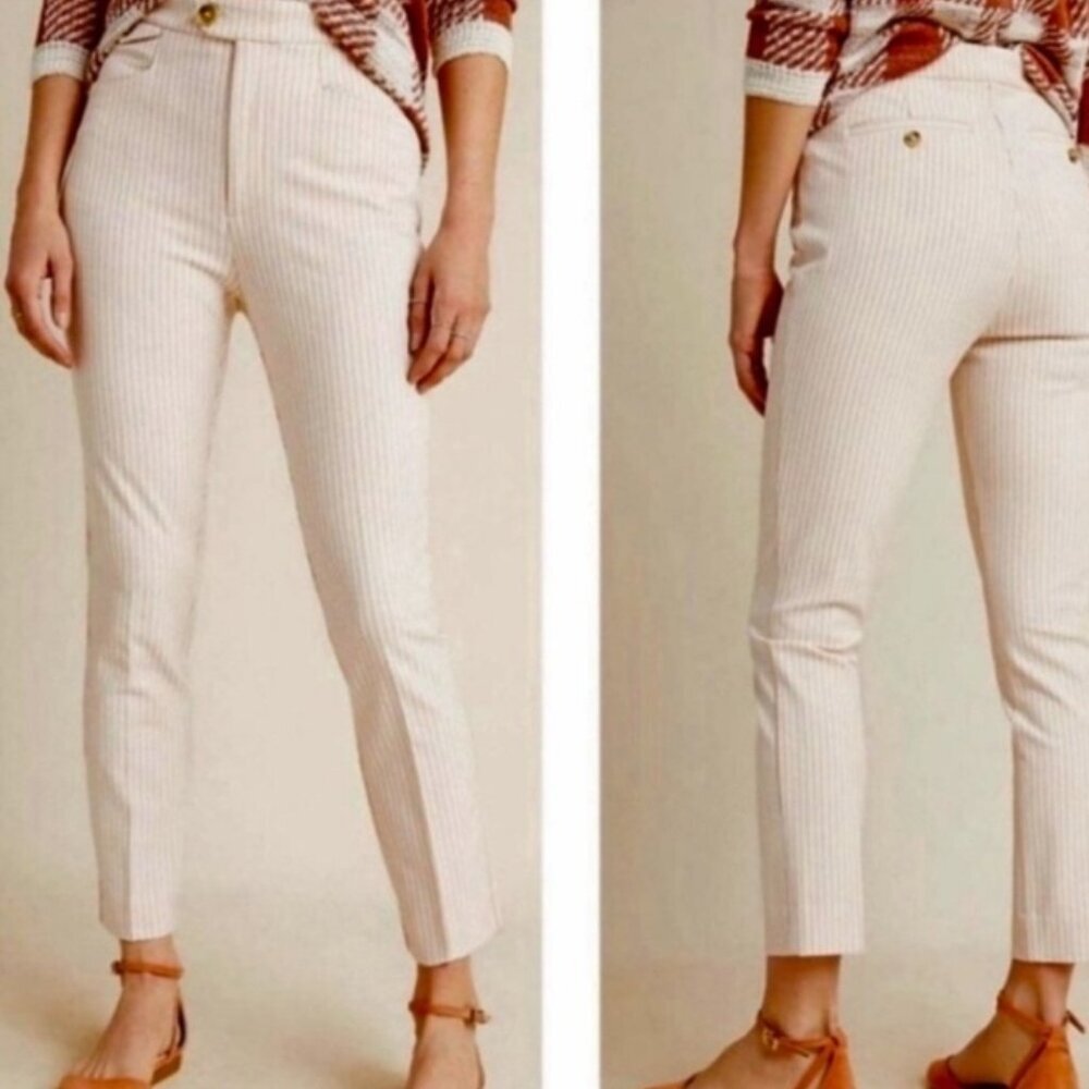 Anthropologie The Essential Slim Pink Striped Cropped Pants Size 10 NWOT